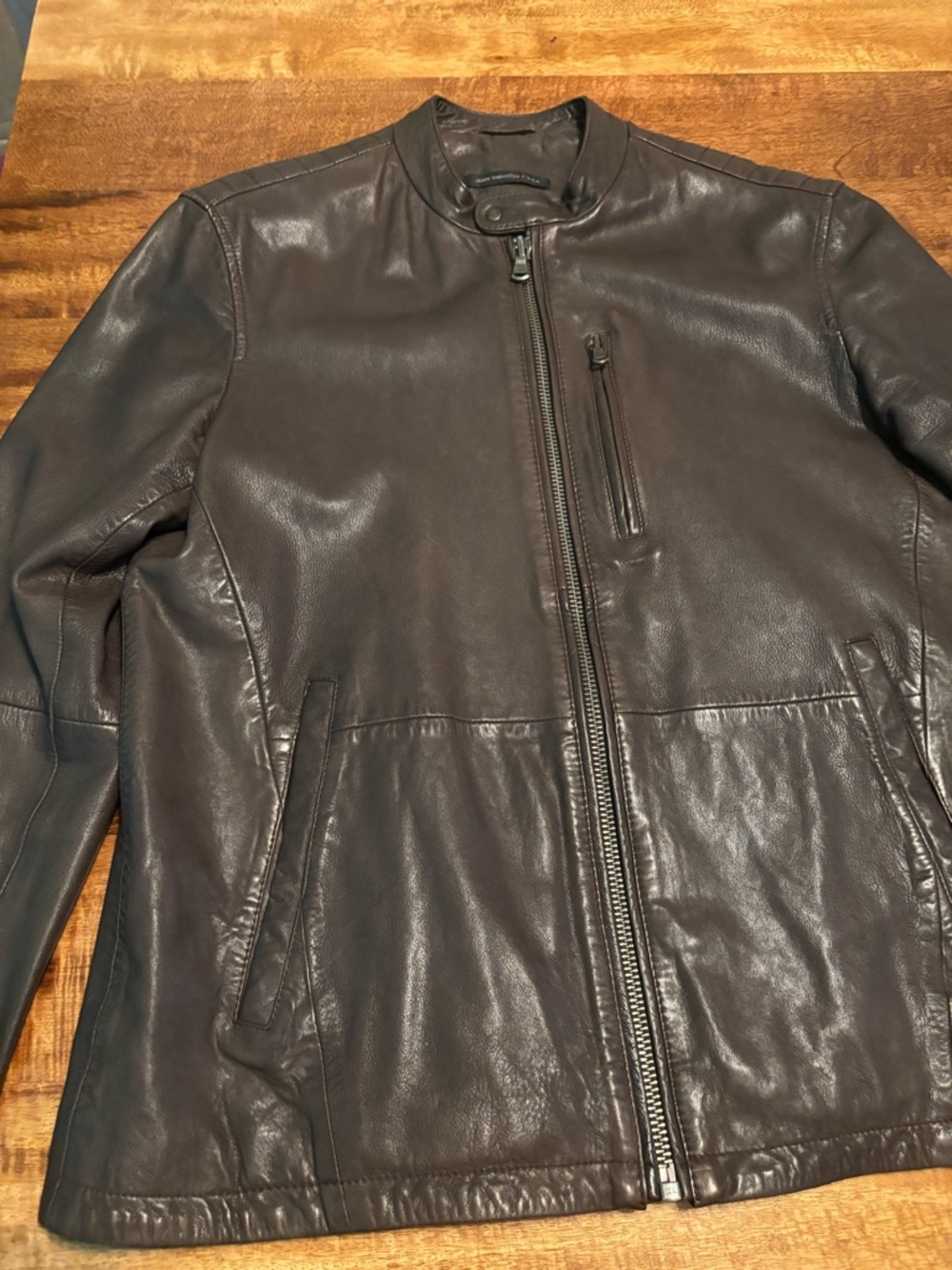 John Varvatos Dark Brown Leather Bomber Jacket